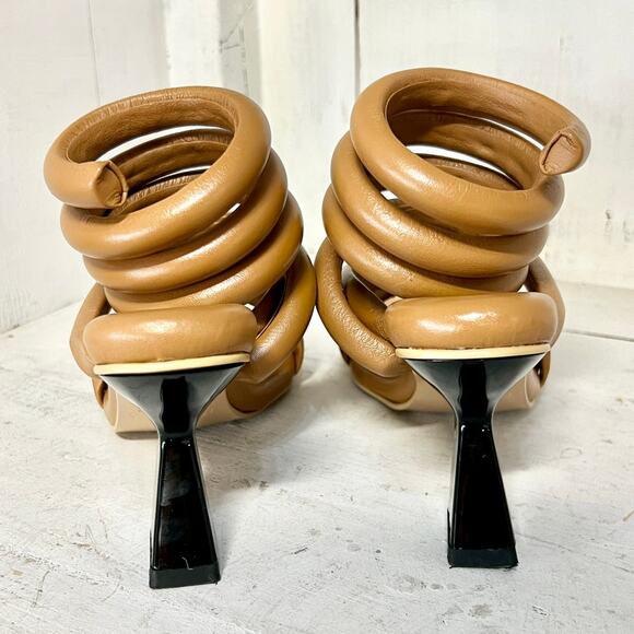 Elegant Tan Spiral Strap Sandals - Picture 7 of 10